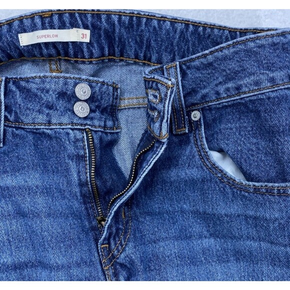 Levi's Superlow Jeans Women's Blue Denim Relaxed Fit W31 L32 Boot Cut Western - Picture 9 of 16